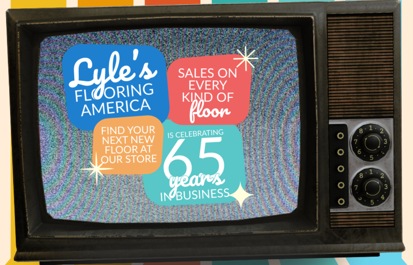 65th Anniversary Graphic - find your next new floor with Lyle's Flooring America!